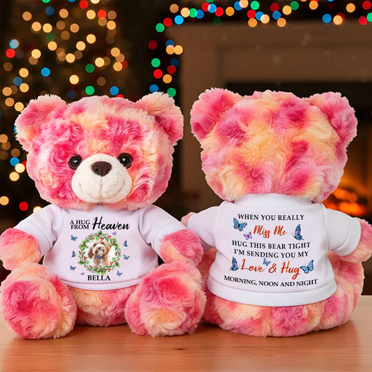 A Hug From Heaven - Personalized Bear Plush - Custom Name and Photo Teddy Bear - Memorial Gift
