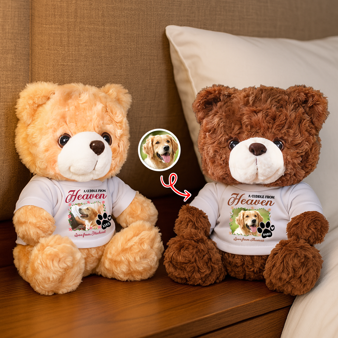 A Cuddle From Heaven - Memorial Gift - Custom Name and Photo Teddy Bear