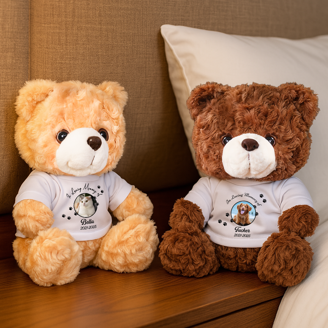 In Loving Memory Pet Memorial - Personalized Memorial Bear Plush - Custom Name and Photo Teddy Bear
