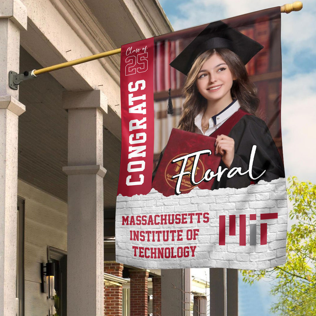 Glitter Congrats Class Of 2025 - Custom Name Graduation 2025 With Photo – Graduation Garden Flag & Party Decor