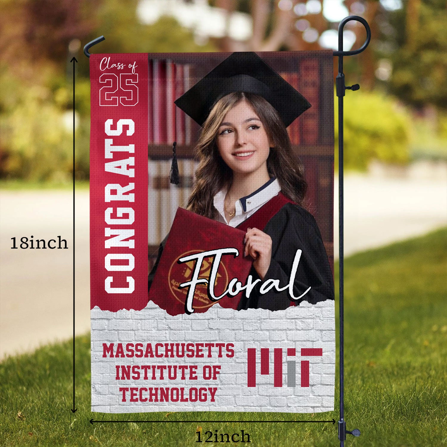 Glitter Congrats Class Of 2025 - Custom Name Graduation 2025 With Photo – Graduation Garden Flag & Party Decor