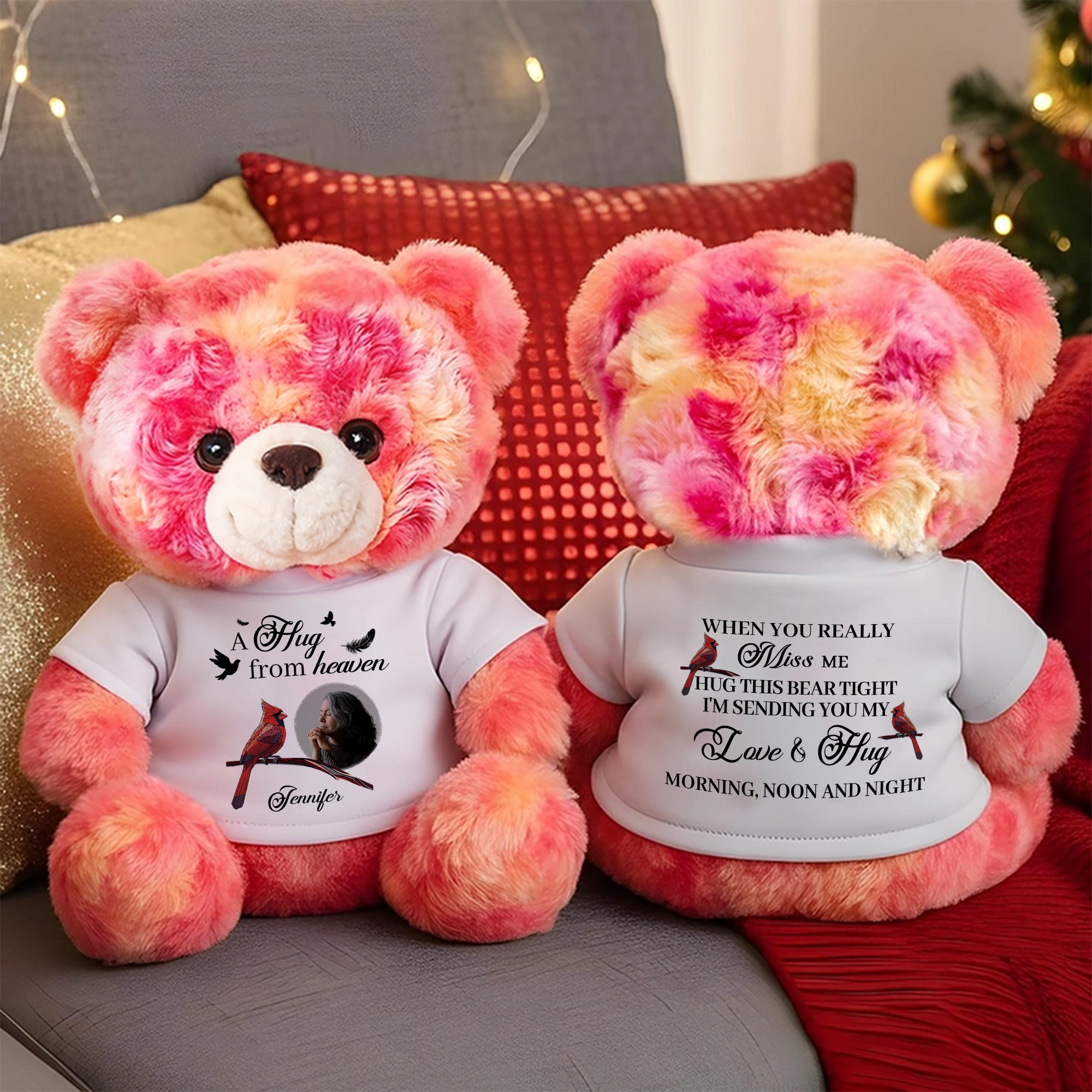 Cardinal A Hug From Heaven - Custom Name and Photo - Personalized Bear Plush