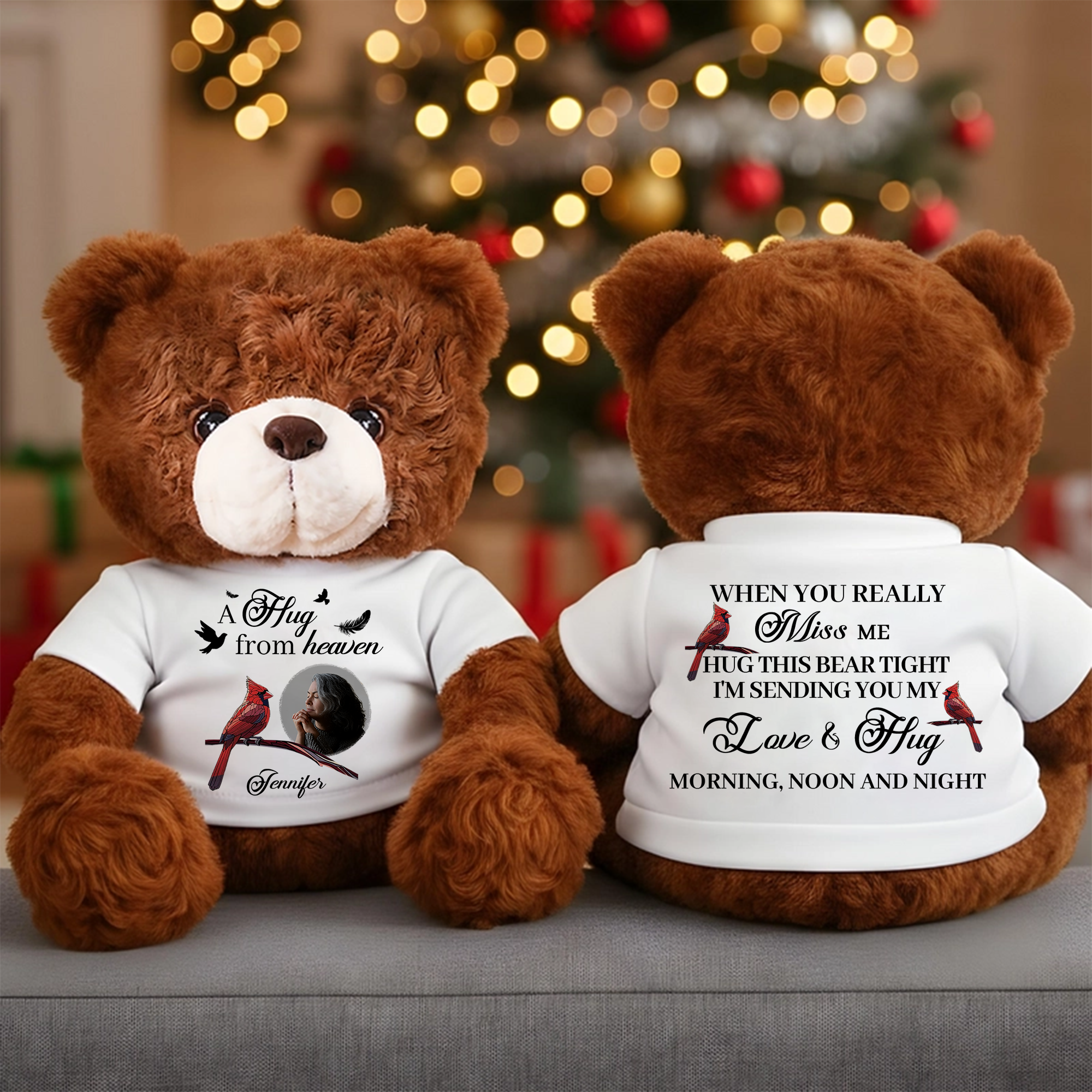 Cardinal A Hug From Heaven - Custom Name and Photo - Personalized Bear Plush