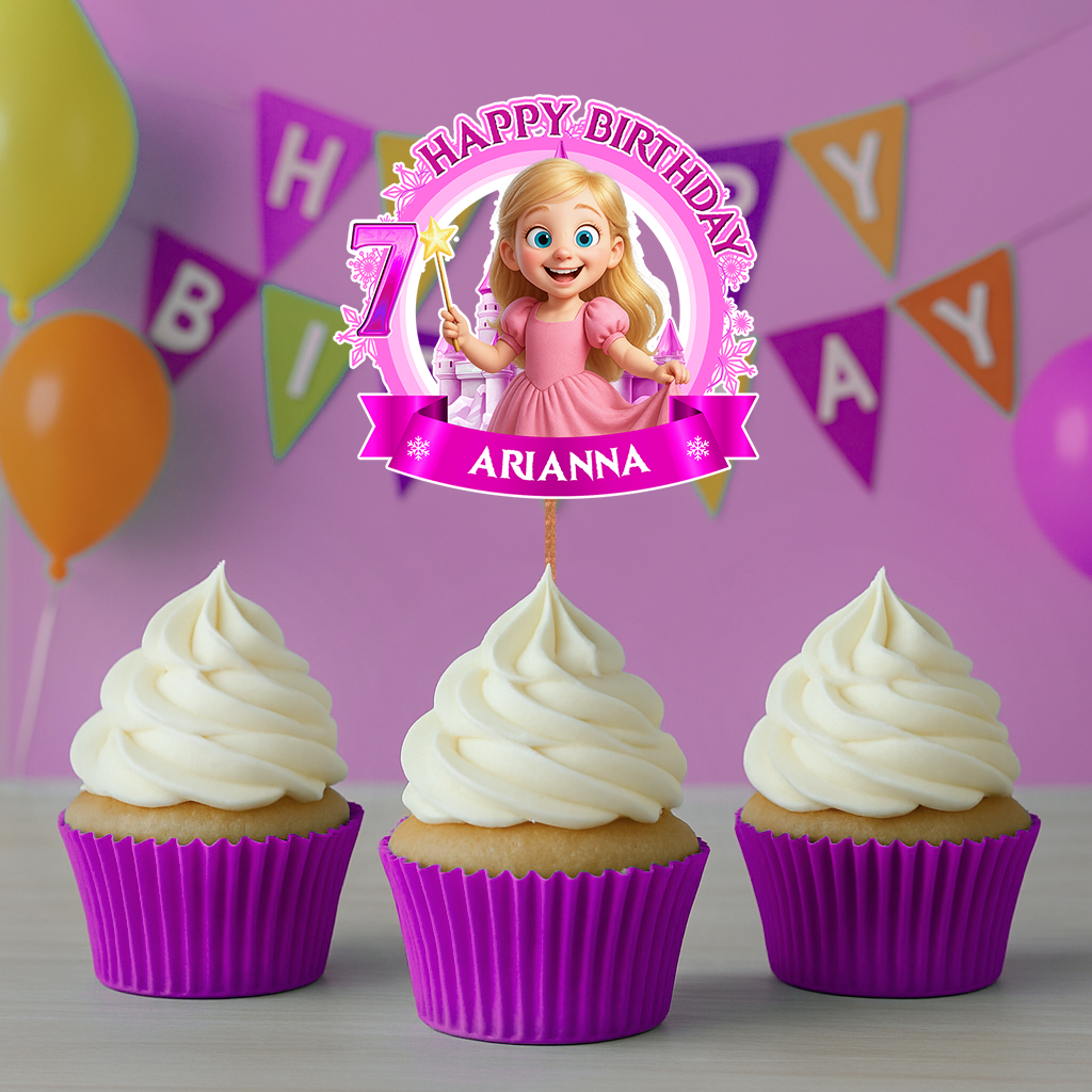 Princess Birthday - Custom Birthday Party Face Cupcake Toppers, Graduation Decorations, Physical Product