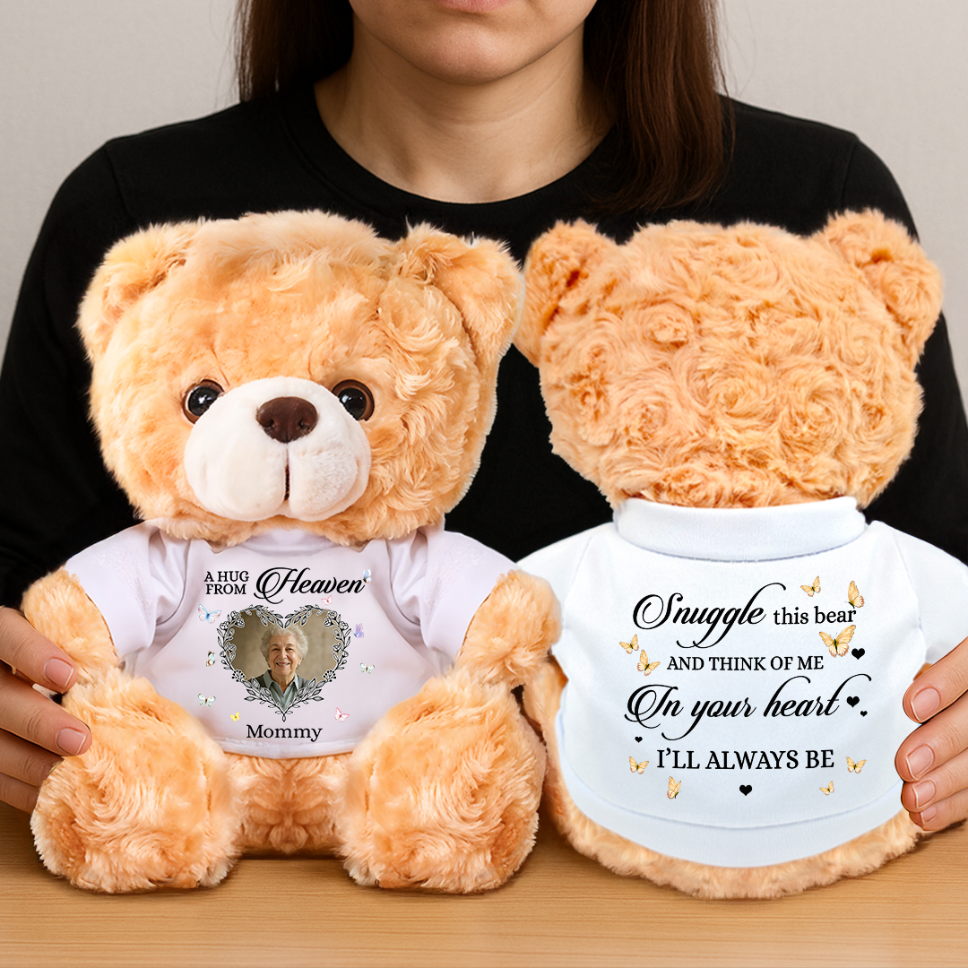A Hug From Heaven - Personalized Pet Memorial Bear Plush - Custom Photo and Name Teddy Bear