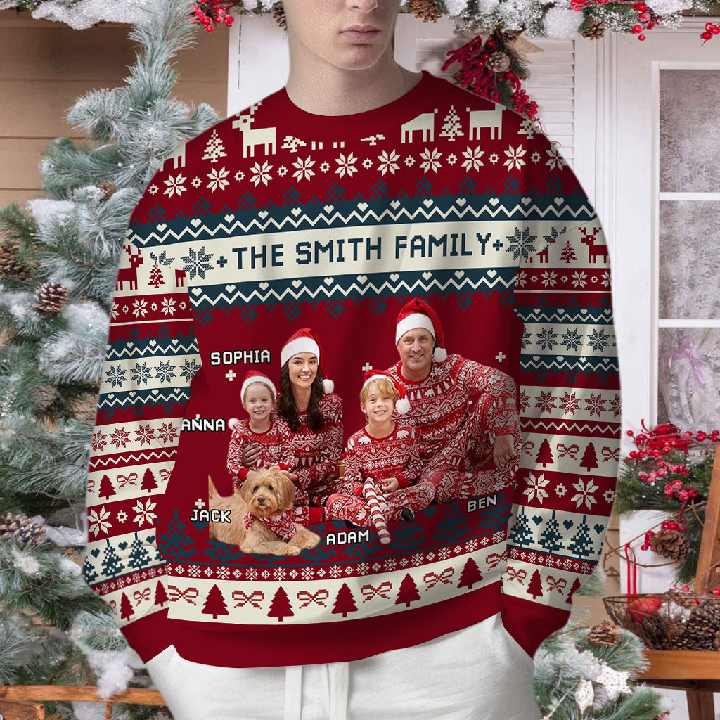 Custom Family Name and Photo Ugly Christmas Sweatshirt - All-Over-Print Sweatshirt