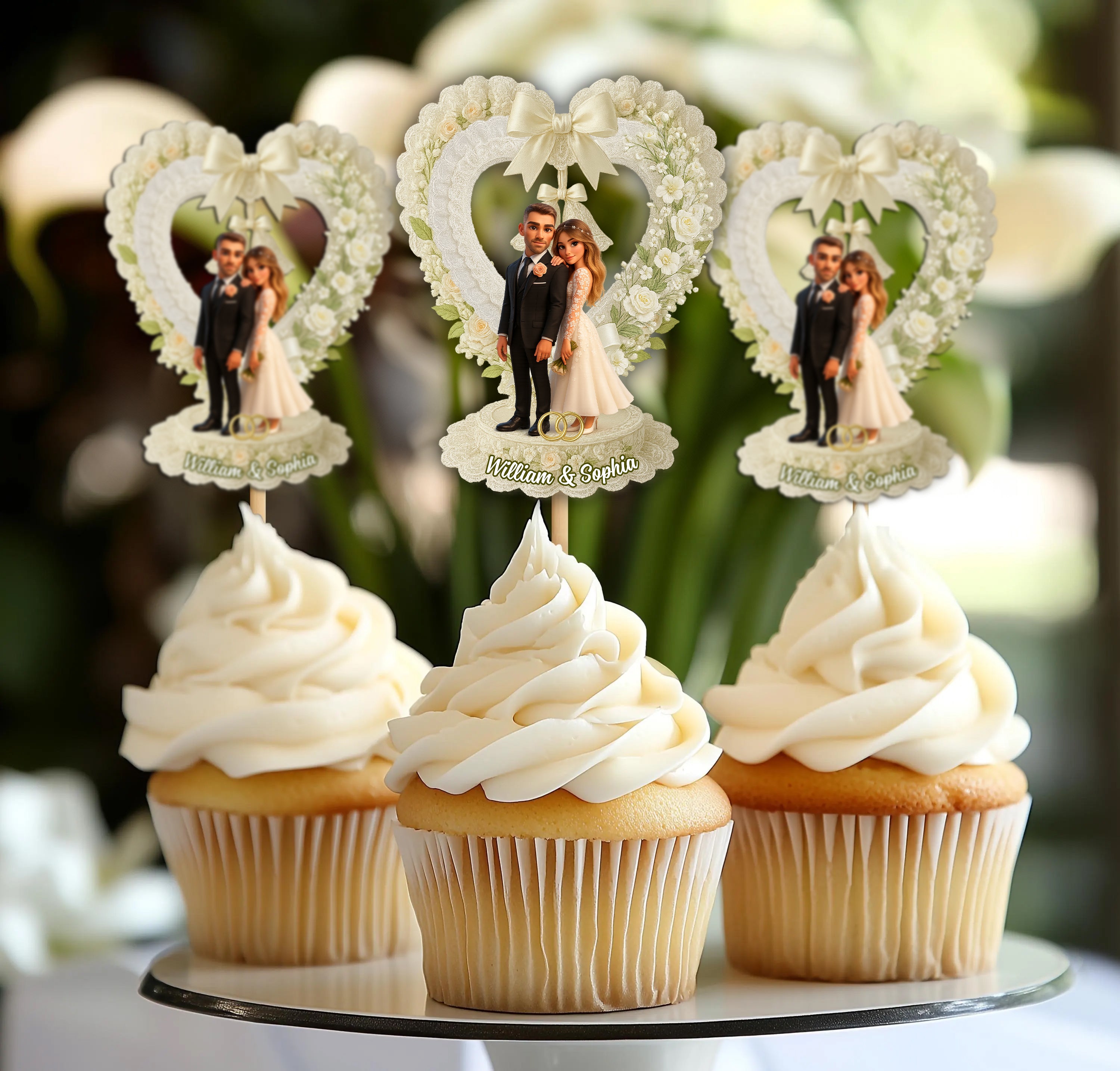 Couple Custom Photo - Custom Wedding Party Face Cupcake Toppers, Wedding Decorations, Physical Product