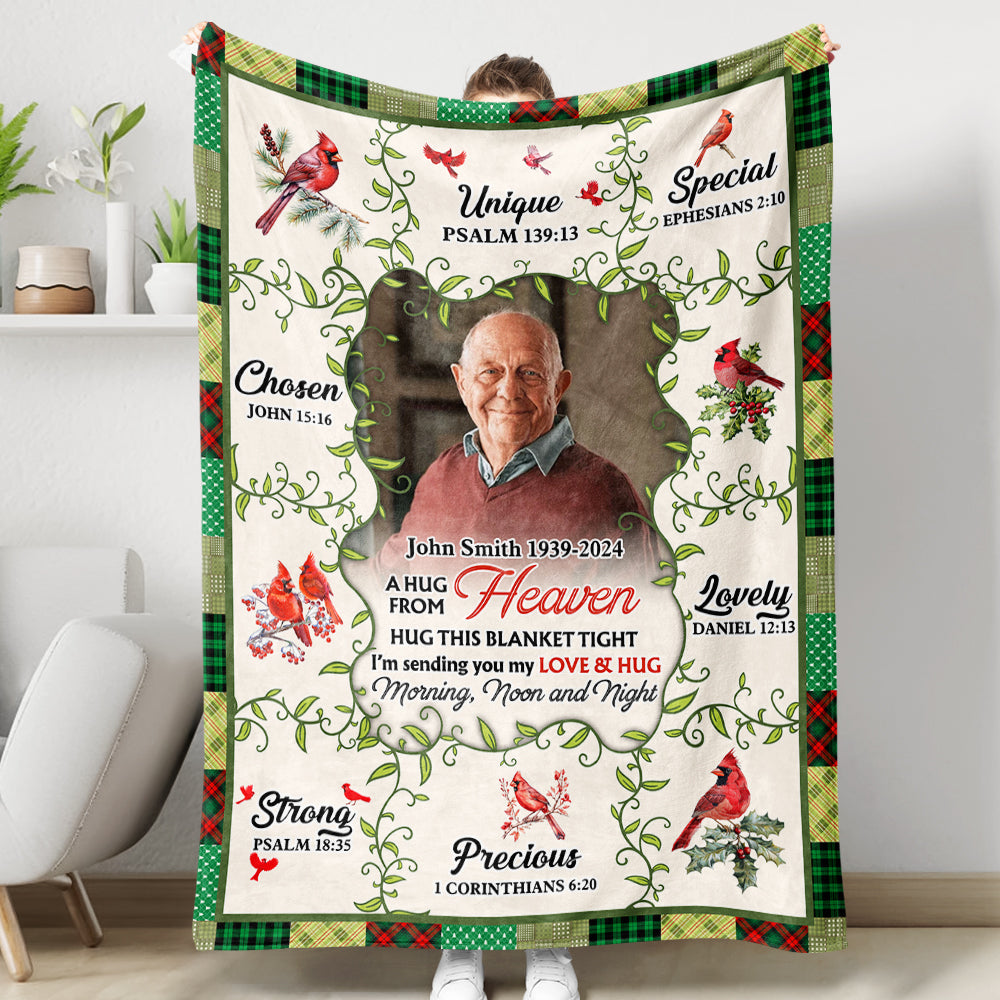 Love and Hug From Heaven - Custom Photo Sympathy Gift - Personalized Memorial Custom Blanket