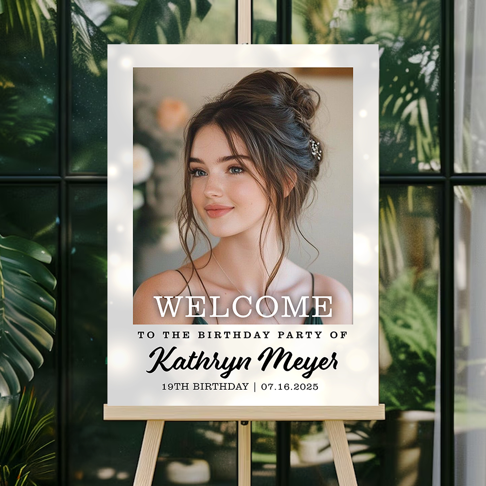 Welcome To The Party - Birthday Sign - Custom Name & Photo Law Sign - Birthday Party Welcome Sign