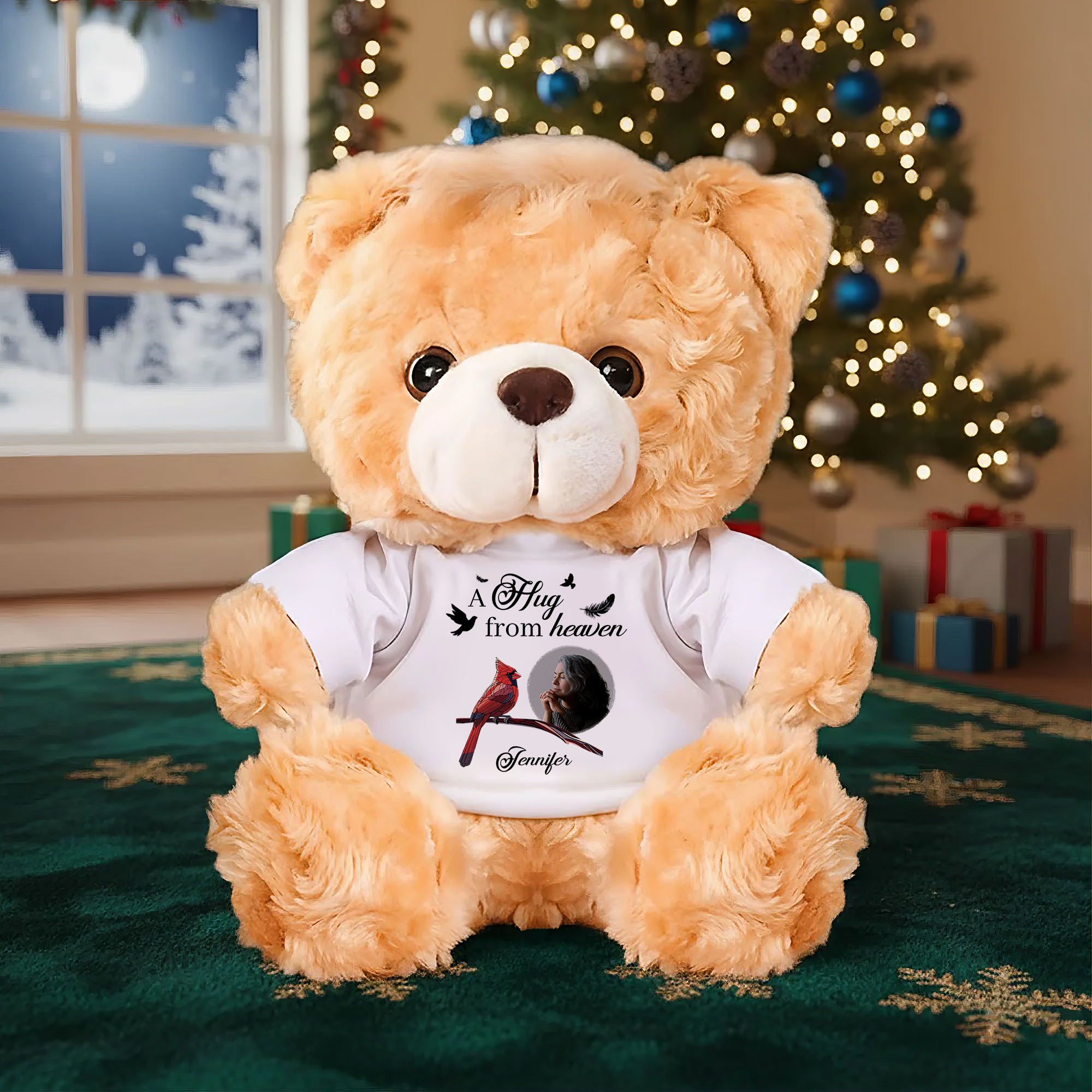 Cardinal A Hug From Heaven - Custom Name and Photo - Personalized Bear Plush