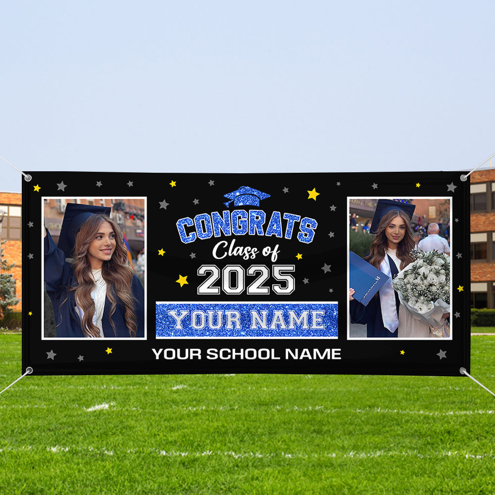 Glitter Graduation Class Of 2025 Personalized Banner - Graduation Decor Gift