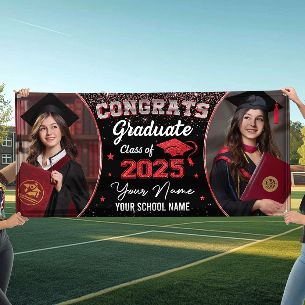 Silver Banner Graduation Class Of 2025 Personalized Banner - Graduation Decor Gift