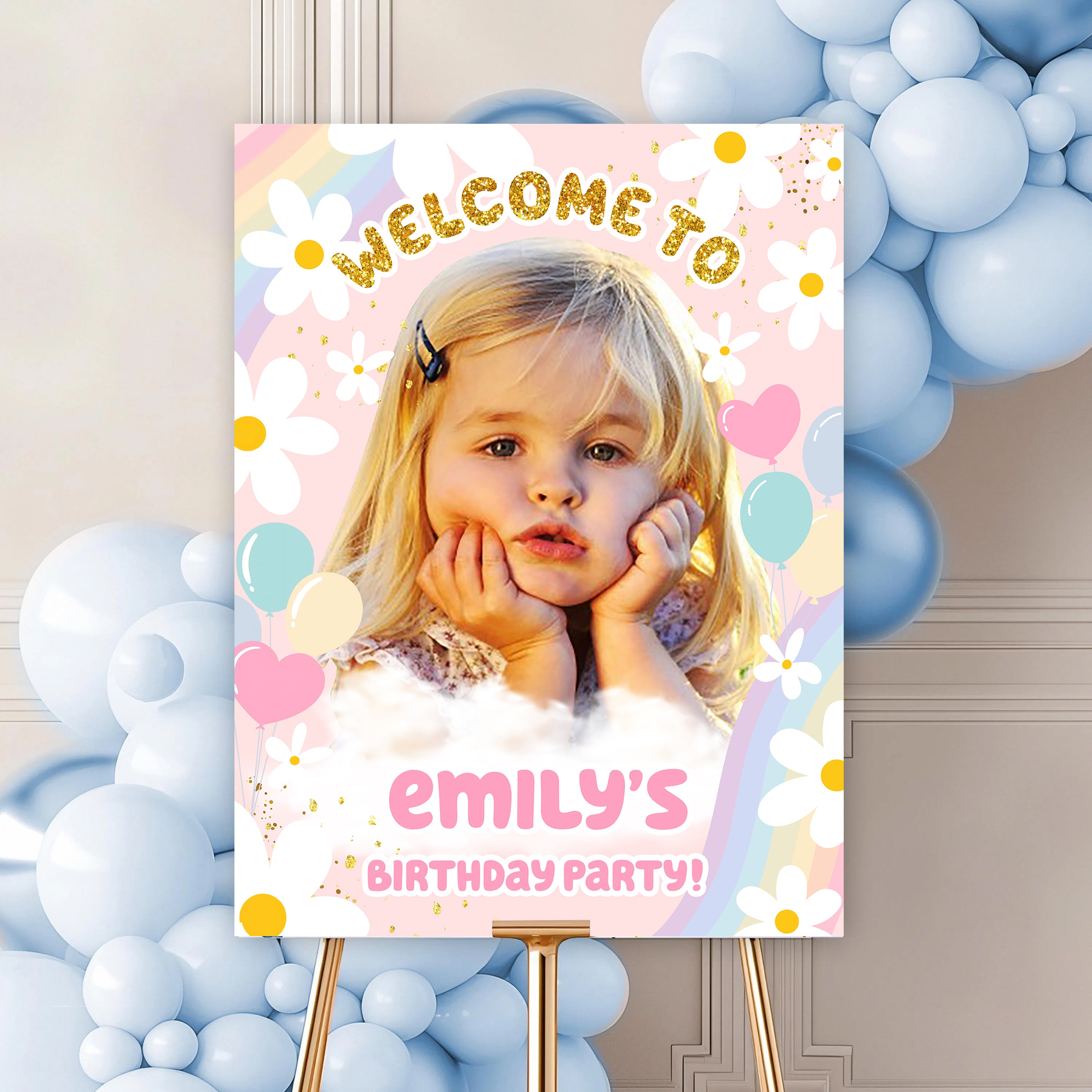 Birthday Party Sign Cute Style - Custom Name & Photo Law Sign - Birthday Party Welcome Sign