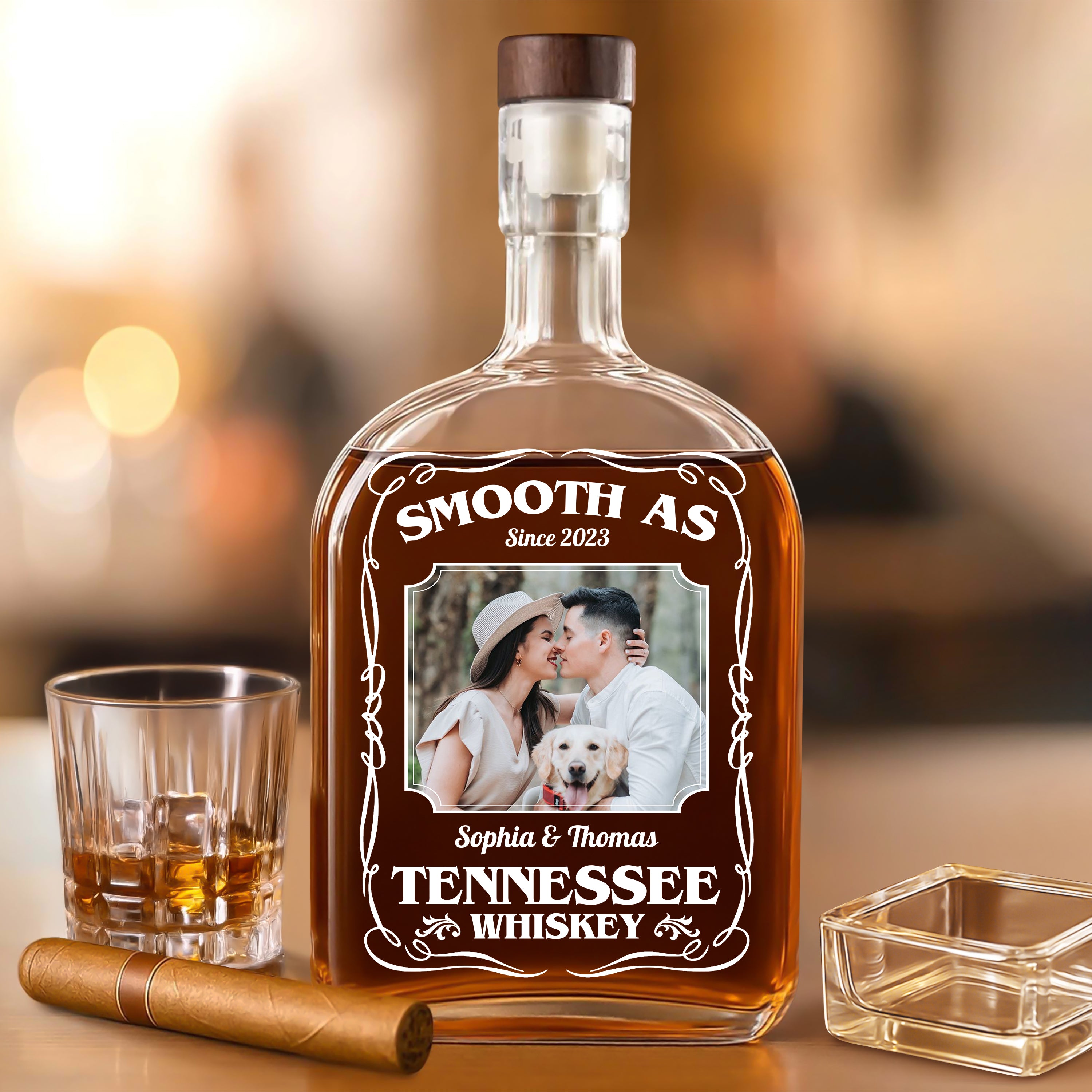 Custom Family Name and Photo - Personalized Custom Whiskey Bottle