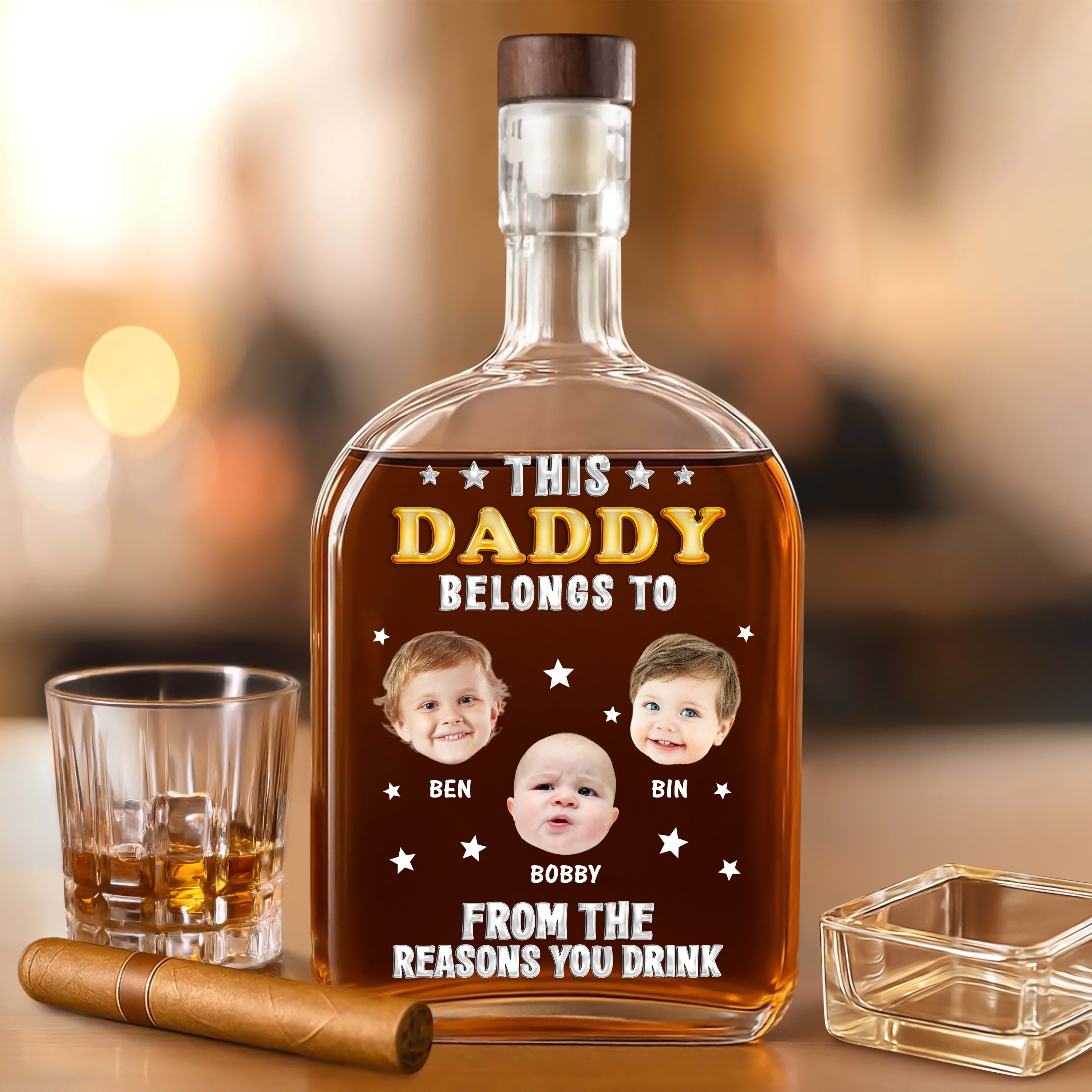 This Daddy Belong to - Custom Name and Face Photo - Personalized Custom Whiskey Bottle