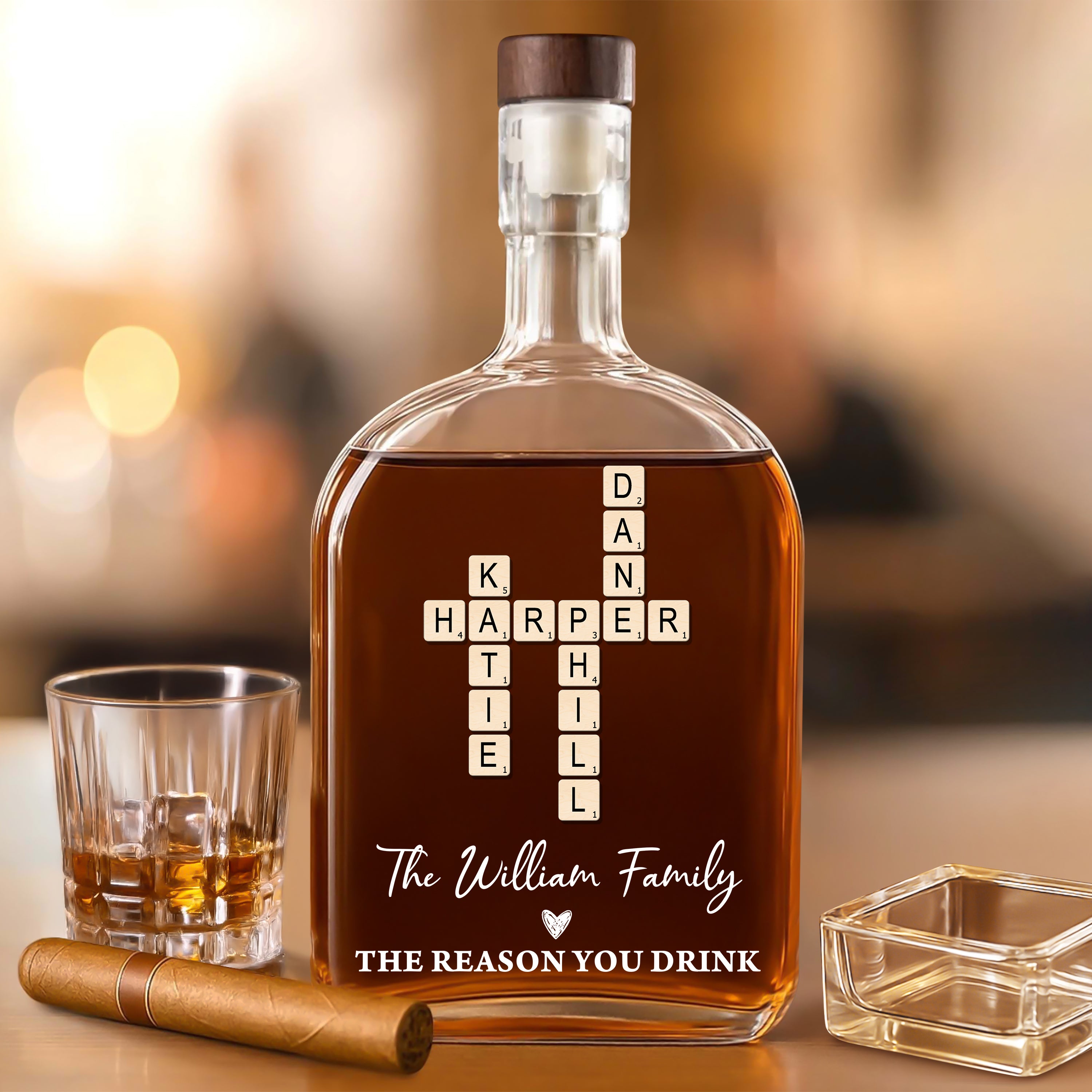The Reason You Drink - Custom Family Name - Personalized Custom Whiskey Bottle