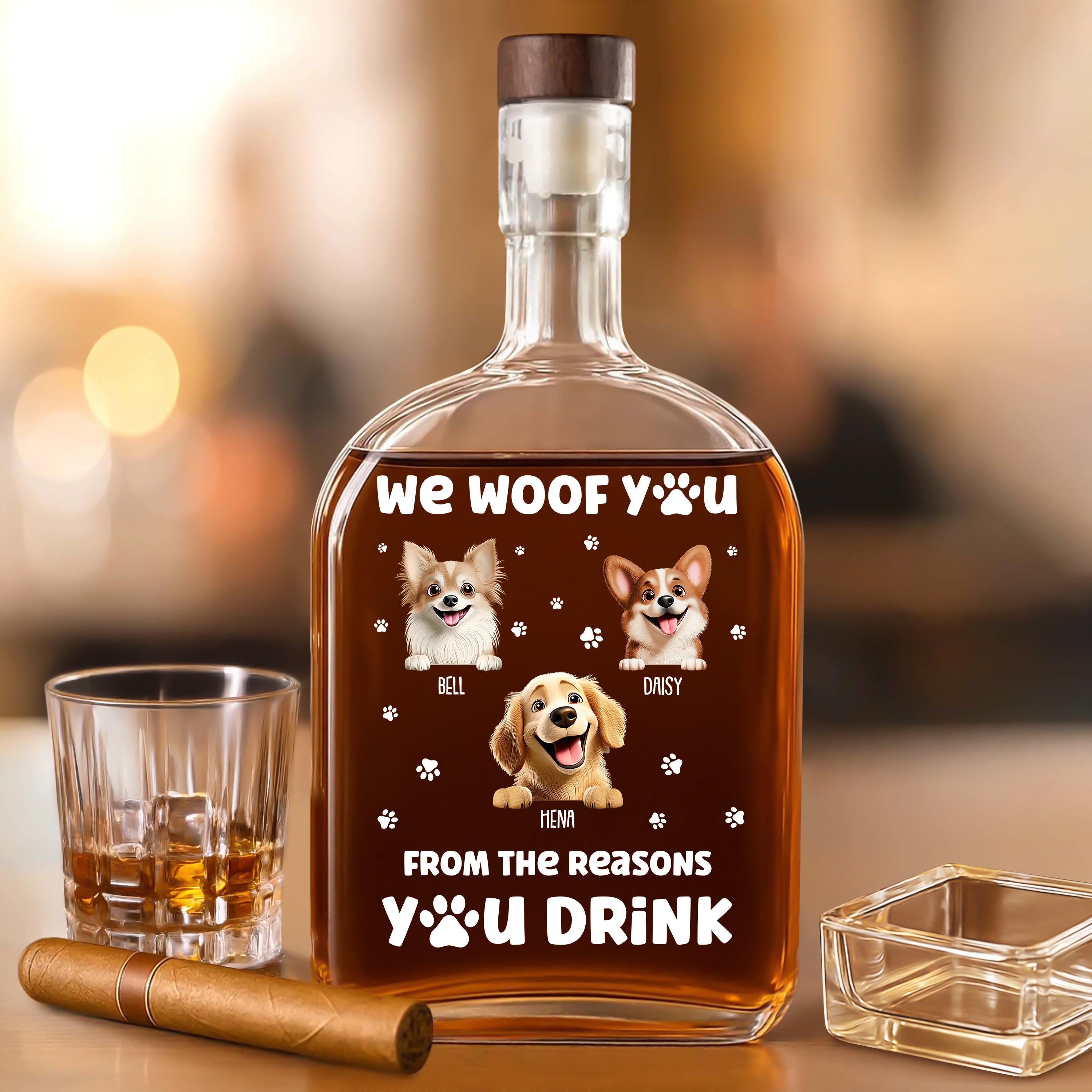 We Woof You - Custom Pet Photo and Name - Personalized Custom Whiskey Bottle
