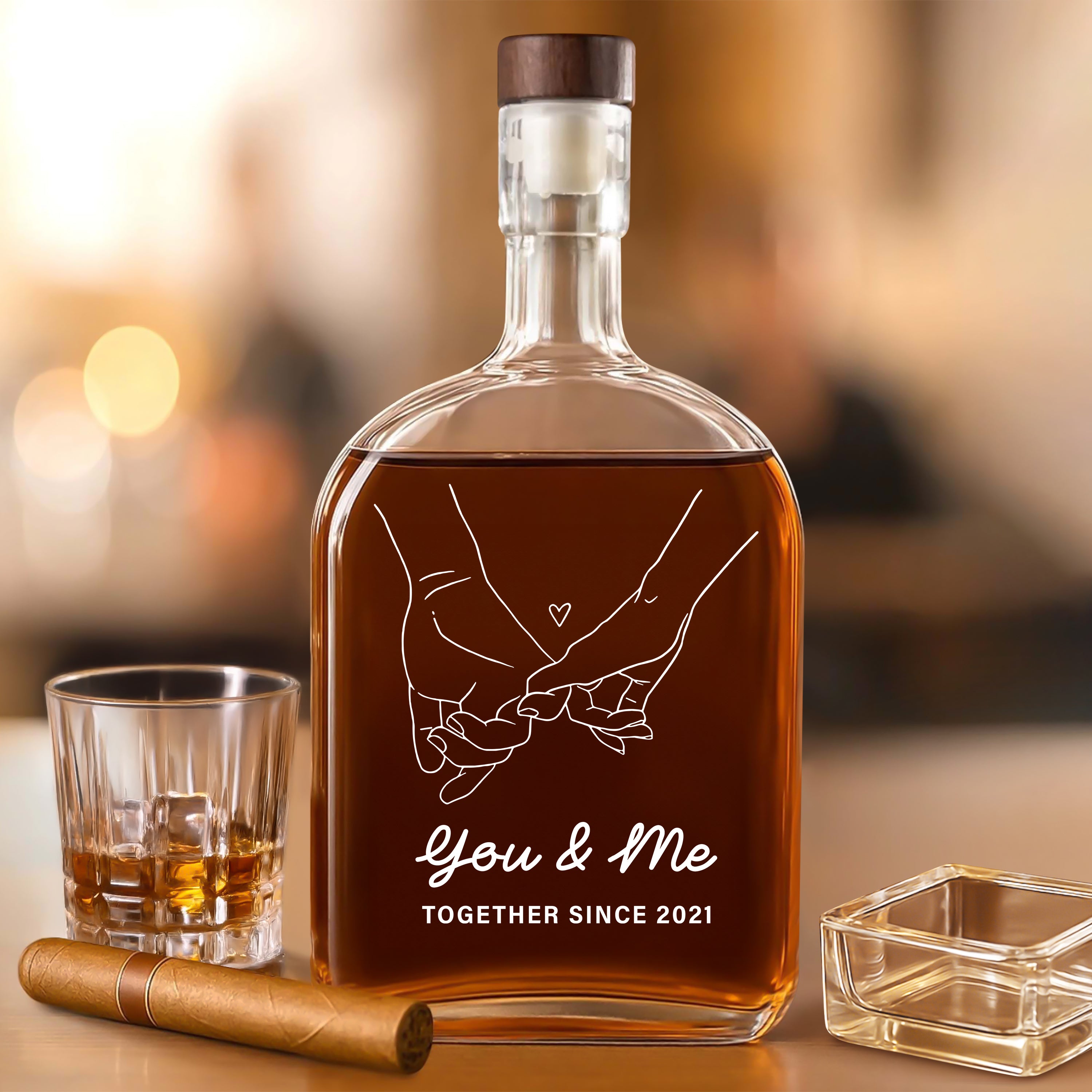 You & Me - Custom Couple Name - Personalized Custom Whiskey Bottle