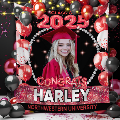 Personalized Congrats Class Of 2025 Graduation Backdrop, Custom Photo Graduation Party Decorations