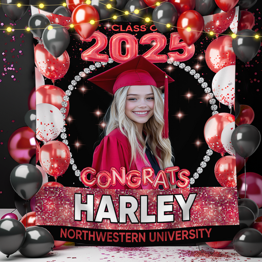 Personalized Congrats Class Of 2025 Graduation Backdrop, Custom Photo Graduation Party Decorations