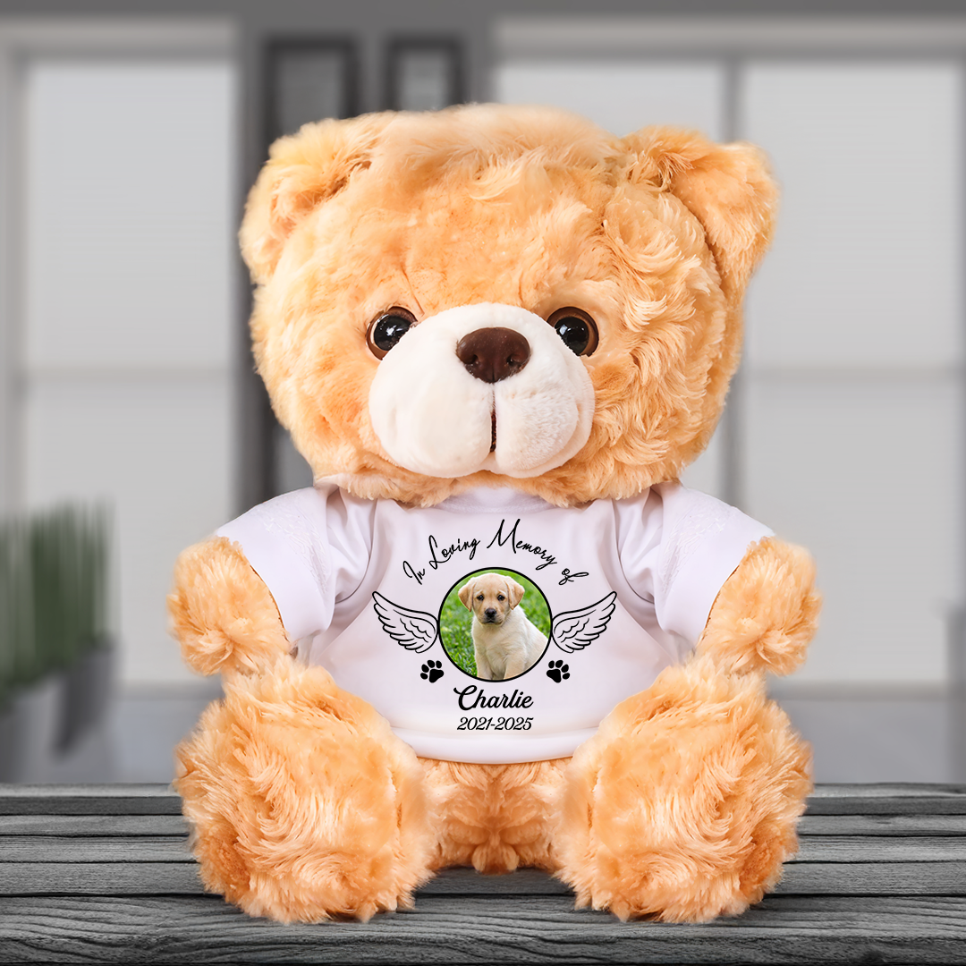 In Loving Memory Pet Memorial - Personalized Memorial Bear Plush - Custom Name and Photo Teddy Bear