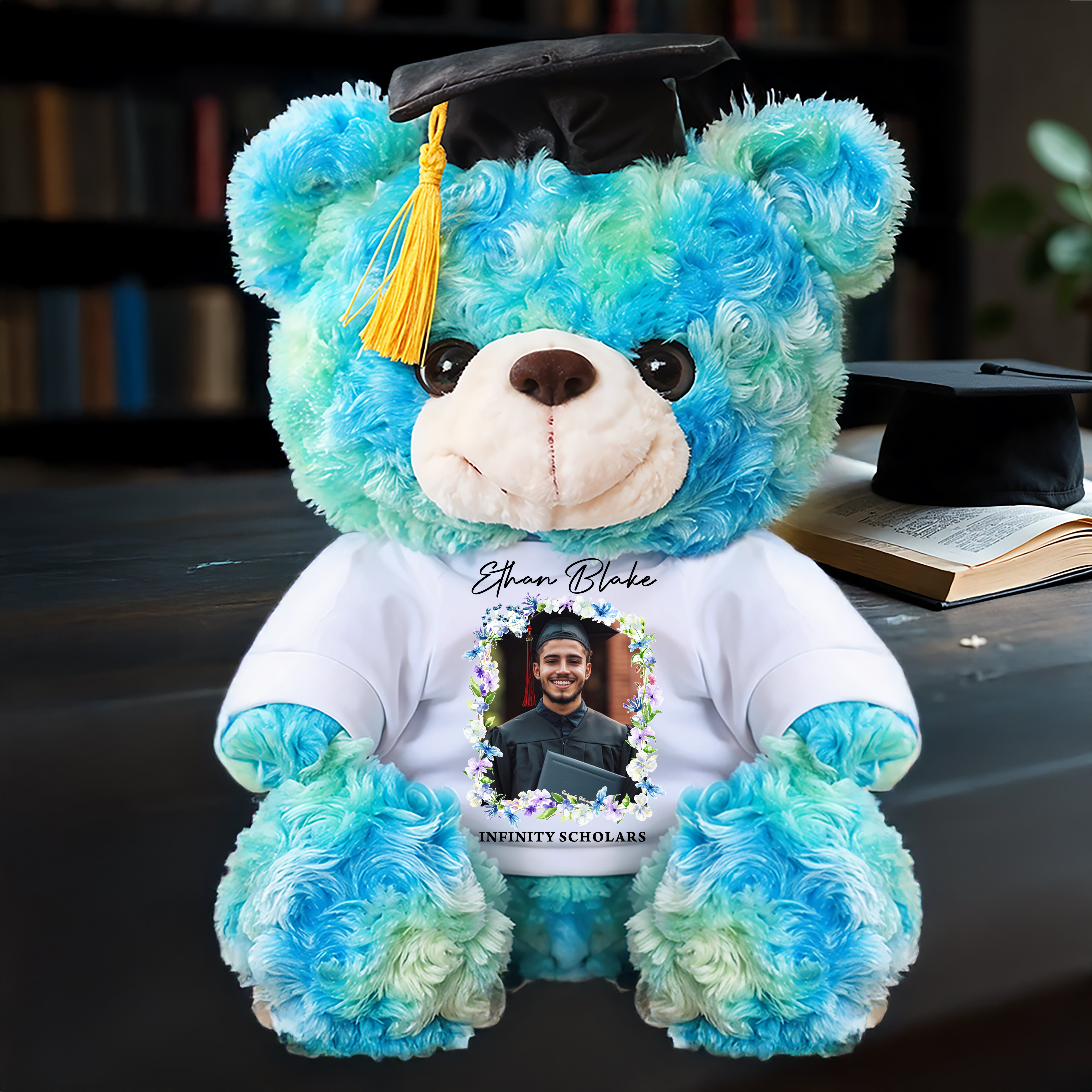 Class Of 2025 Custom Photo and Name Teddy Bear Plush - Graduate Bear With Cap