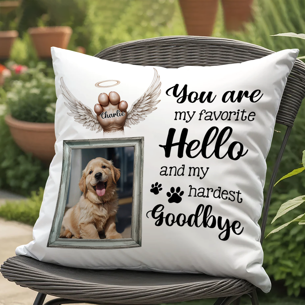 My Hardest Goodbye - Custom Pet Name and Photo - Personalized Memorial Pillow