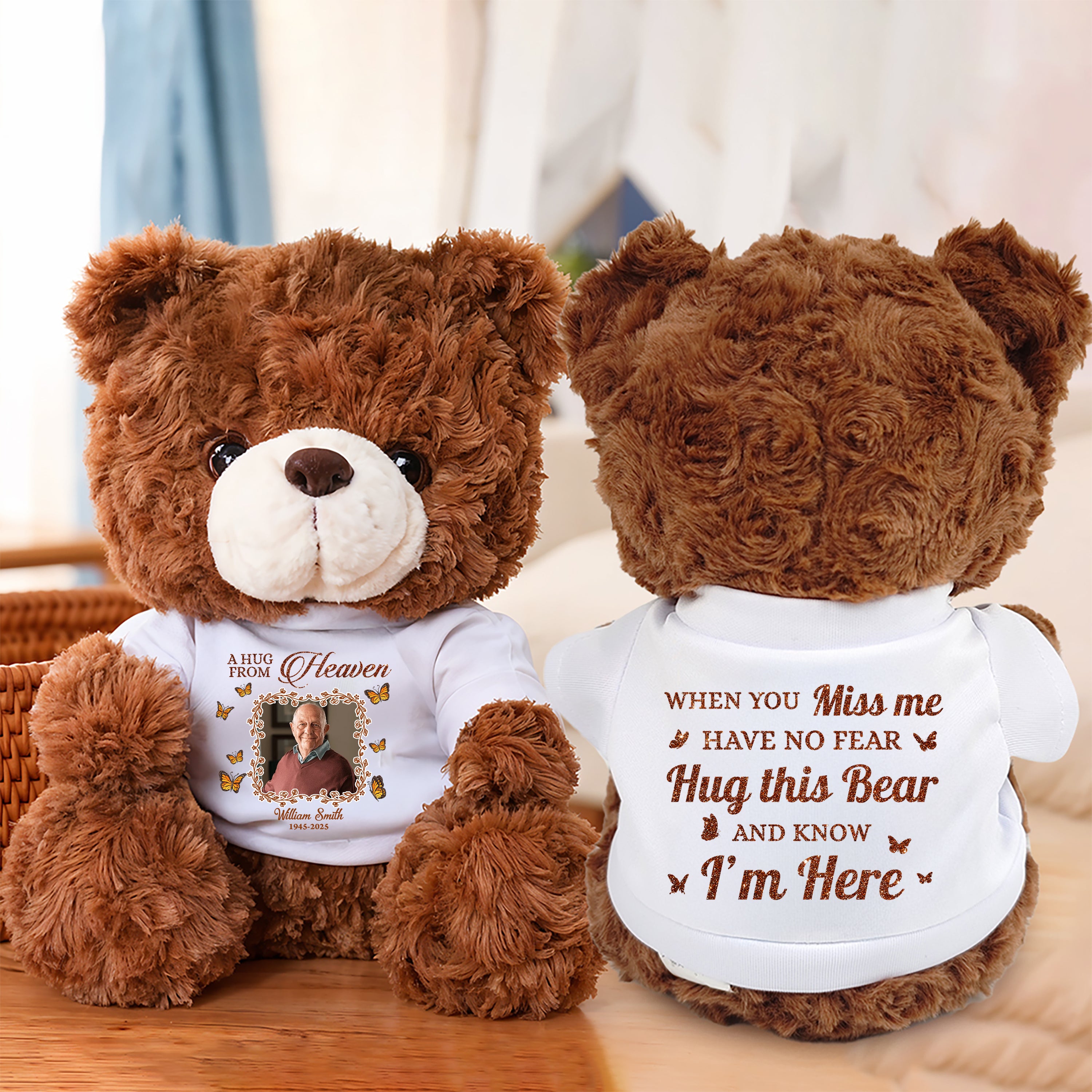 A Hug From Heaven - Custom Name and Photo - Personalized Memorial Bear Plush - Memorial Gift