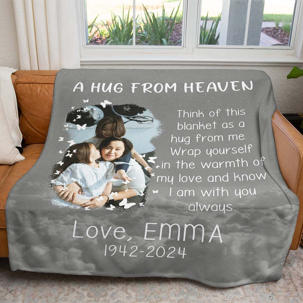 A Hug From Heaven - Custom Name and Photo Memorial Blanket - Sympathy Gift