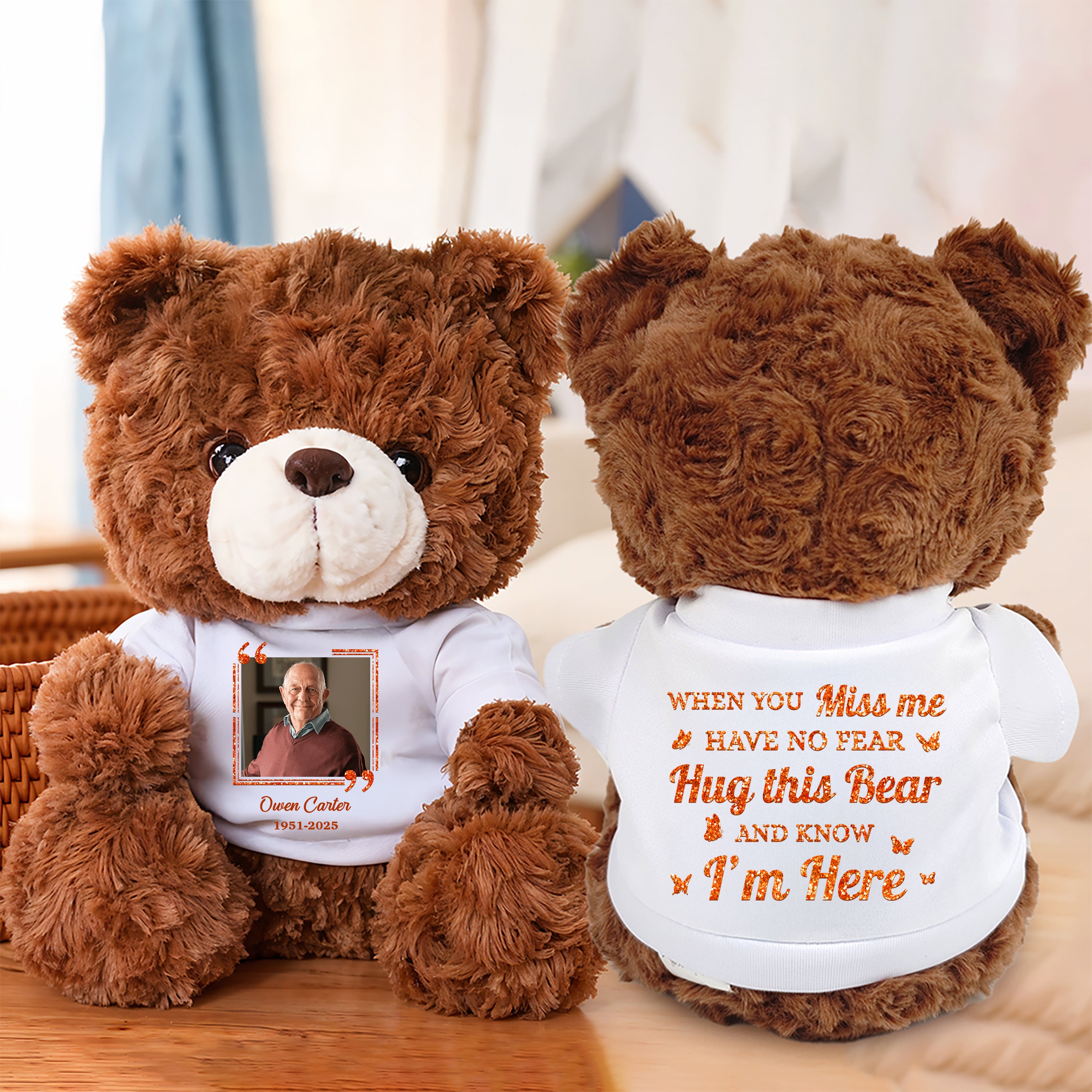 Memorial Teddy Bear - When You Miss Me - Custom Name and Photo Teddy Bear