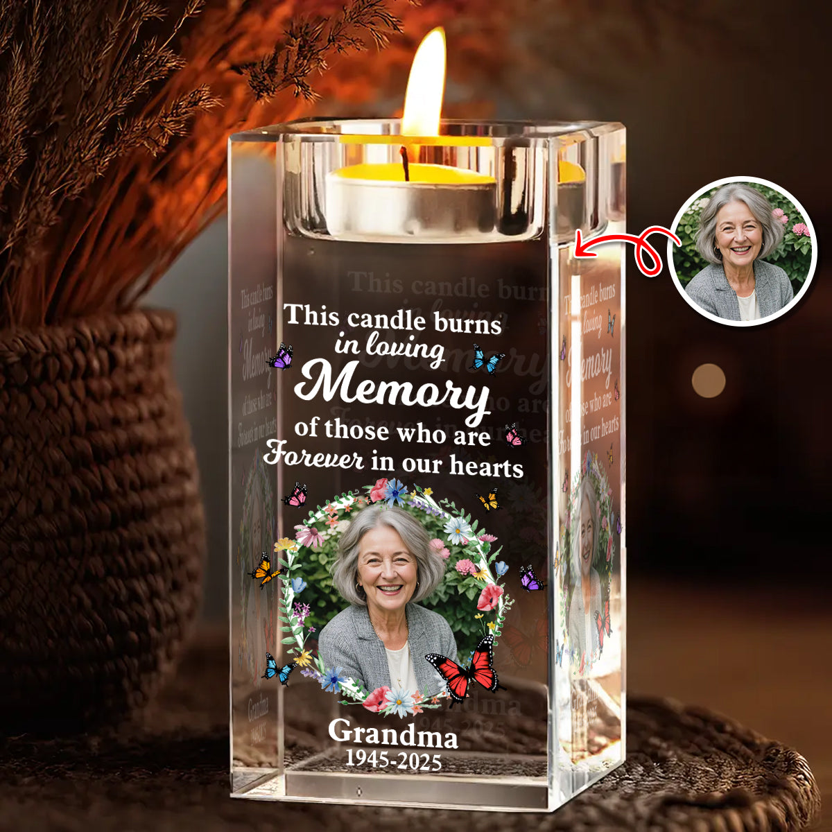 In Loving Memory  - Personalized Crystal Candle Holder - Memorial Gift