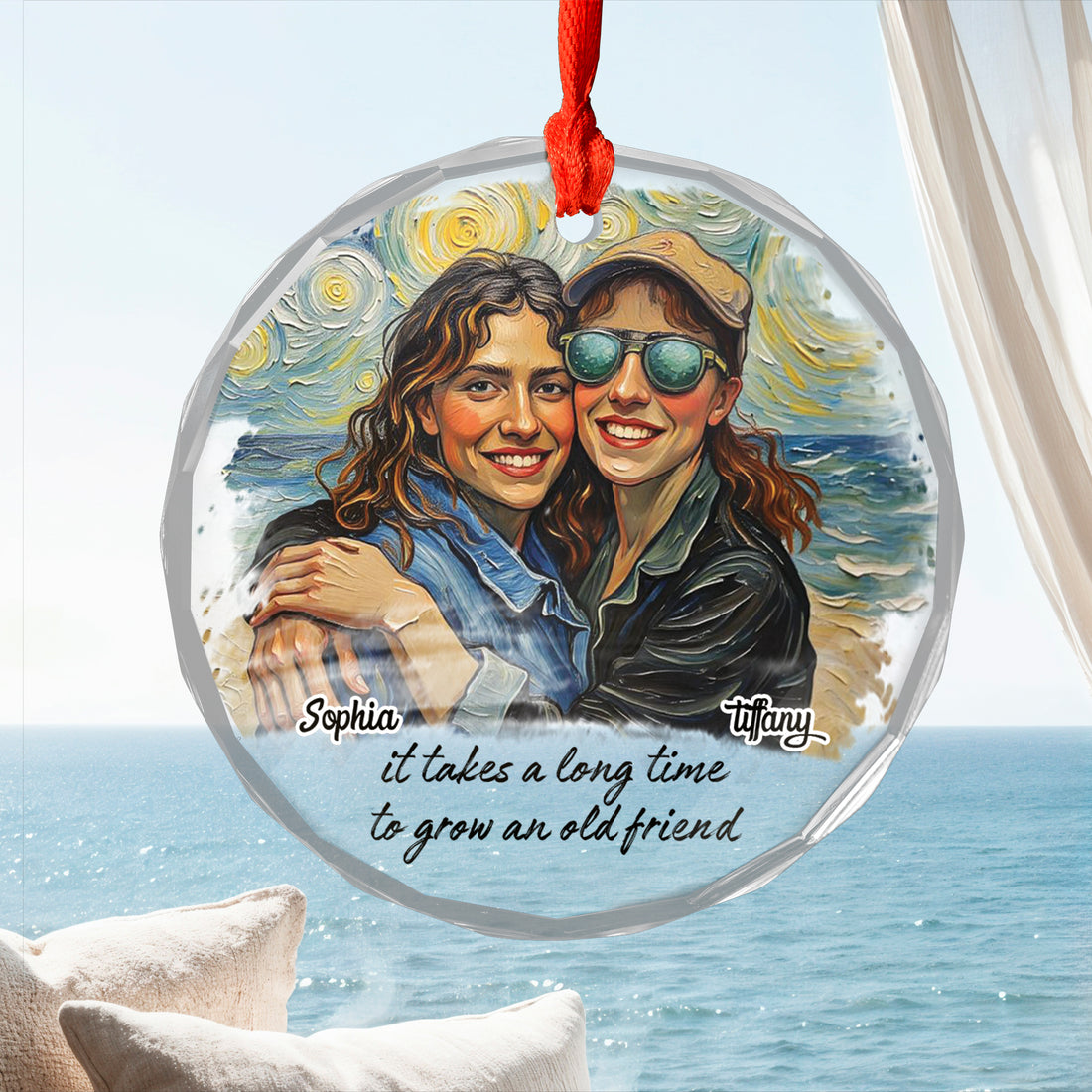 Best Friends - Custom Name and Photo - Personalized Glass Ornament