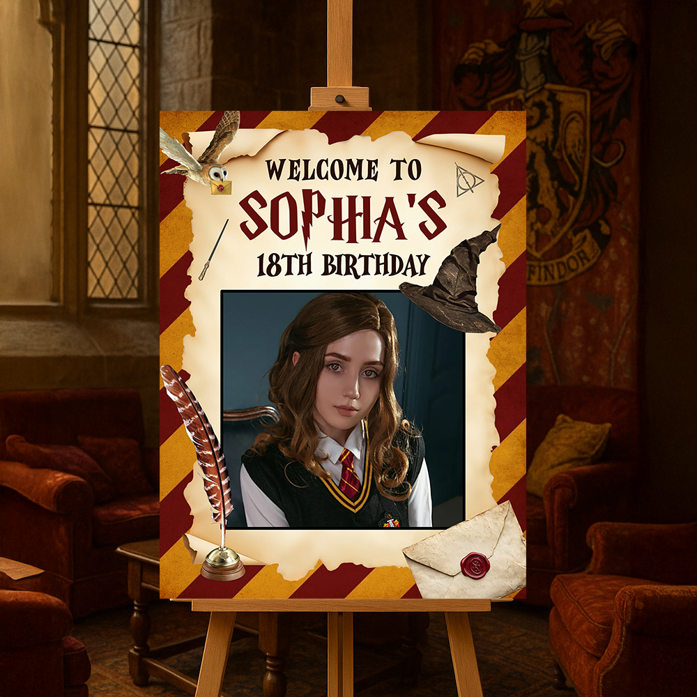Personalized Magic School Style  Sign - Custom Name & Photo Law Sign - Birthday Party Welcome Sign
