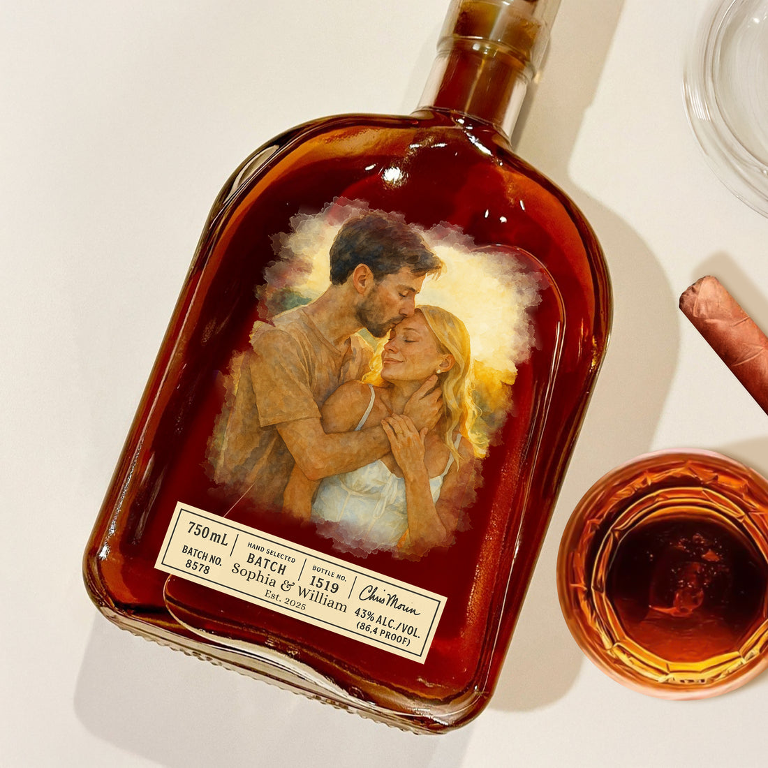 Custom Name and Watercolor Photo - Personalized Custom Whiskey Bottle