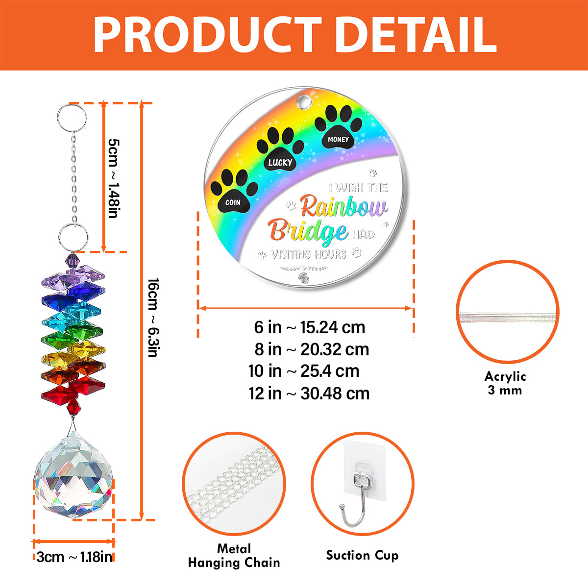 Rainbow Bridge - Ornament Hanging Piece With Crystal Charm - Memorial Gift