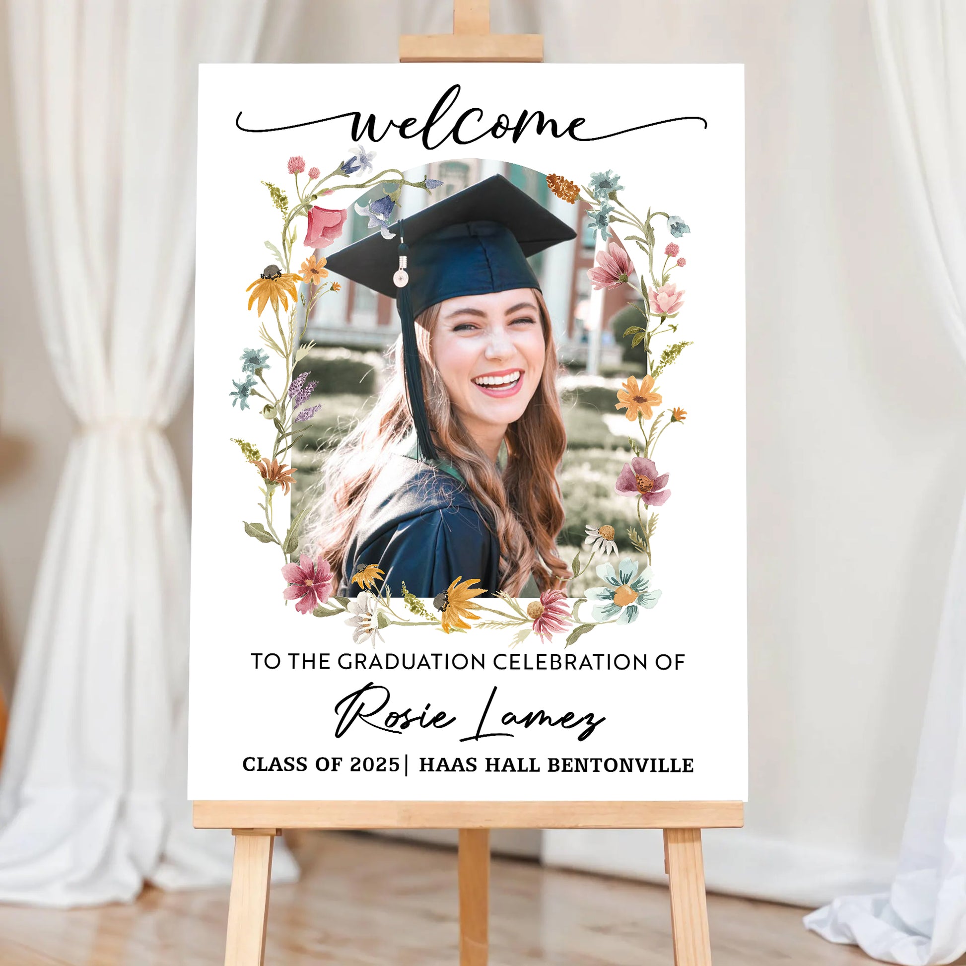 Welcome To The Graduation Celebration – Personalized Floral Welcome Sign and Garden Flag – Party Decor