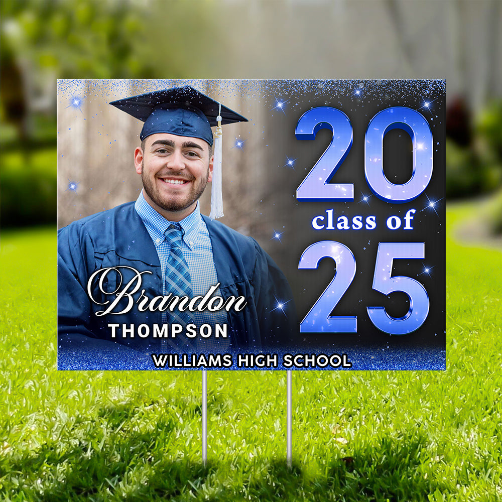 Class Of 2025 Glitter Lawn Sign, Graduation Gift - Personalized Graduation Lawn Sign