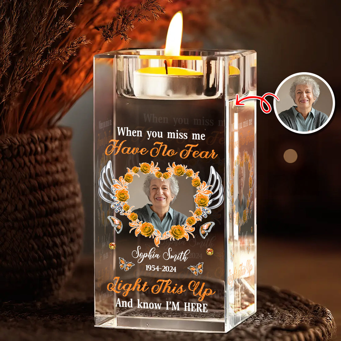 Light This Up and Know I'm Here - Personalized Crystal Candle Holder