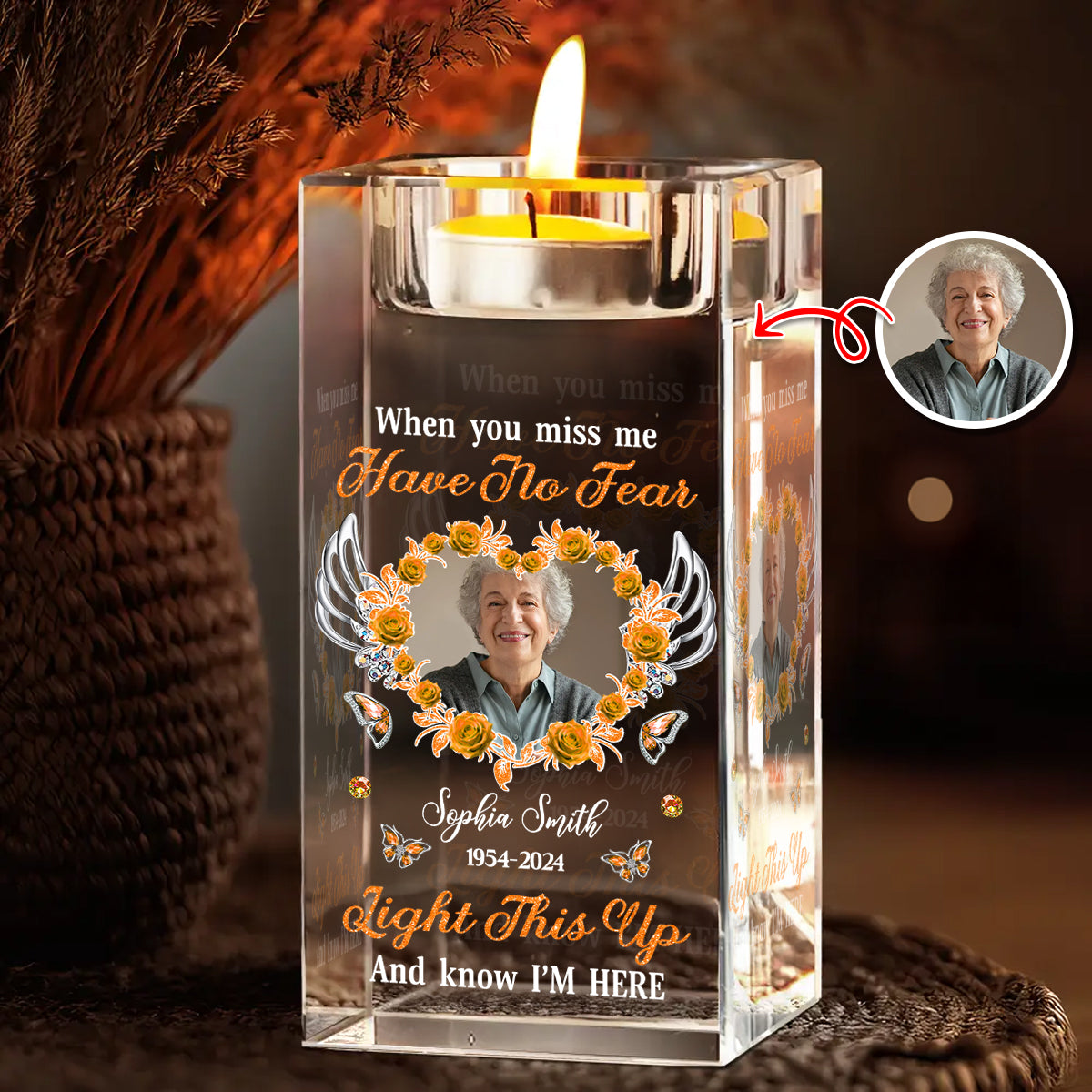 Light This Up and Know I'm Here - Personalized Crystal Candle Holder