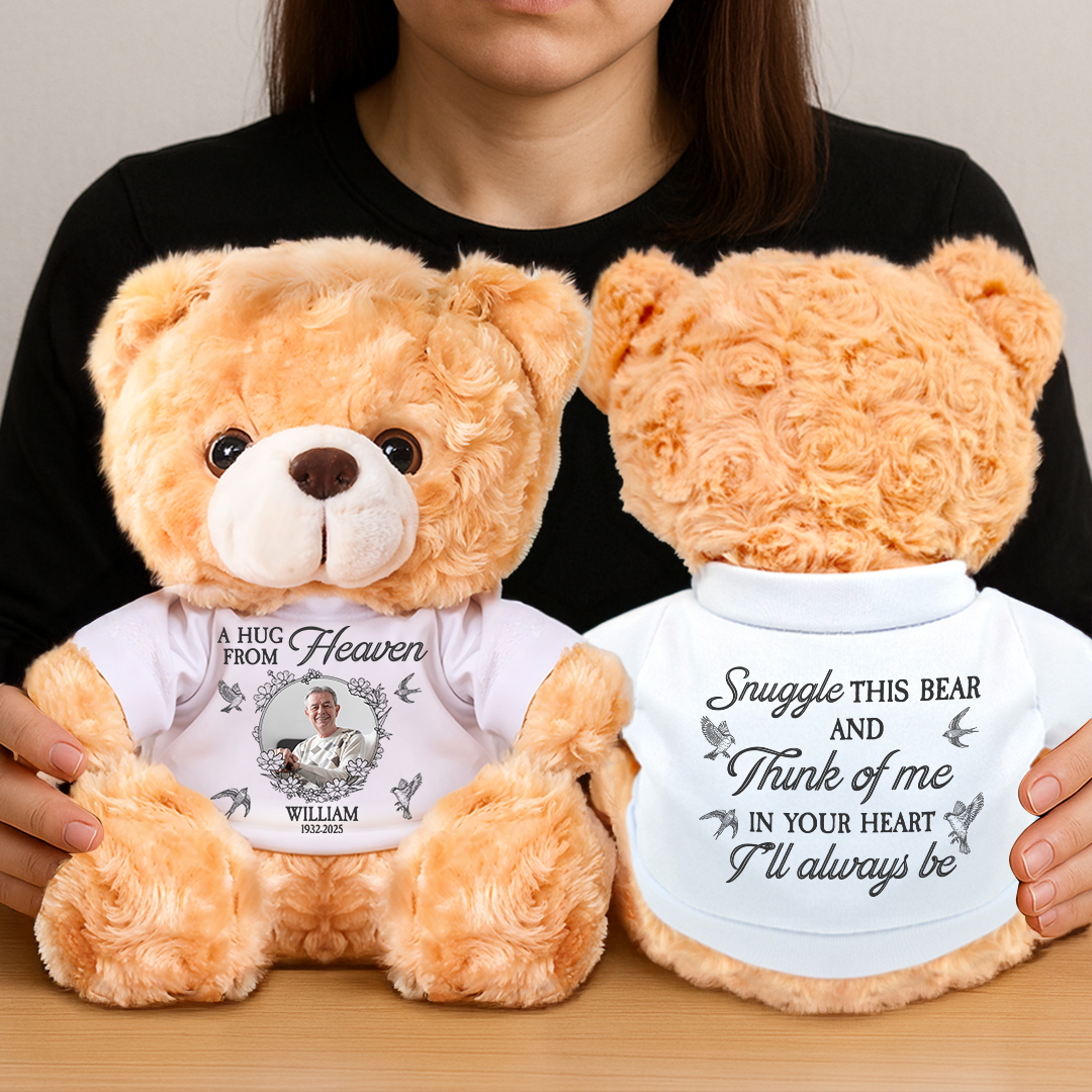 A Hug From Heaven - Personalized Pet Memorial Bear Plush - Custom Pet Name and Photo Teddy Bear
