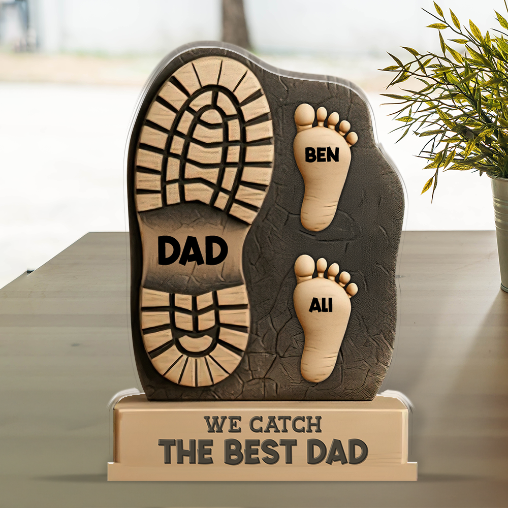We Caught The Best Dad - Personalized Baseball Dad Name Gift - Custom Shape Acrylic Block Plaque