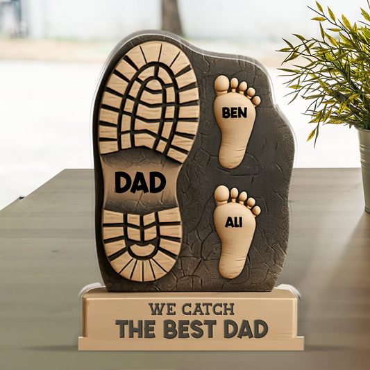 We Caught The Best Dad - Personalized Baseball Dad Name Gift - Custom Shape Acrylic Block Plaque