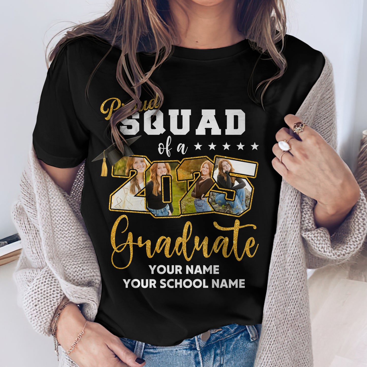 Proud Squad Of A 2025 Graduate Custom Graduation Shirt Upload Photo T-shirt, Personalized Graduation T-shirt, Graduation Gift