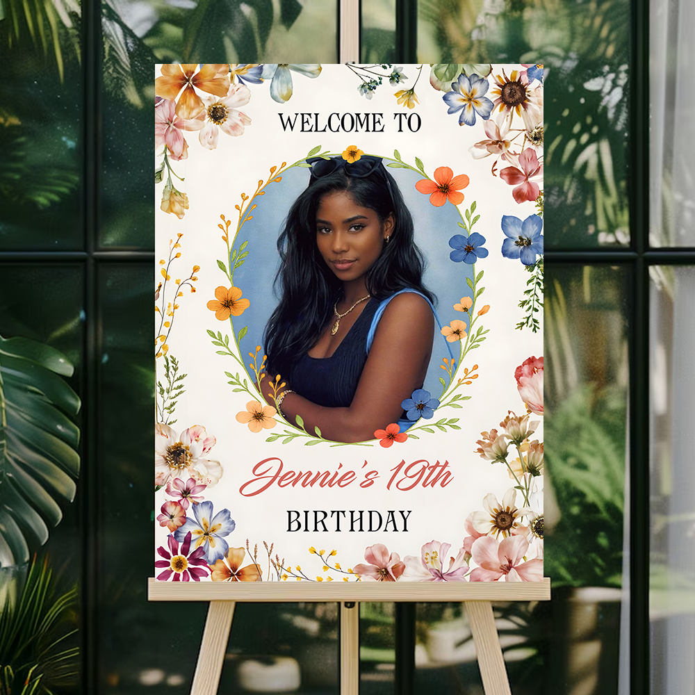 Birthday Party Sign - Custom Name & Photo Law Sign - Birthday Party Welcome Sign