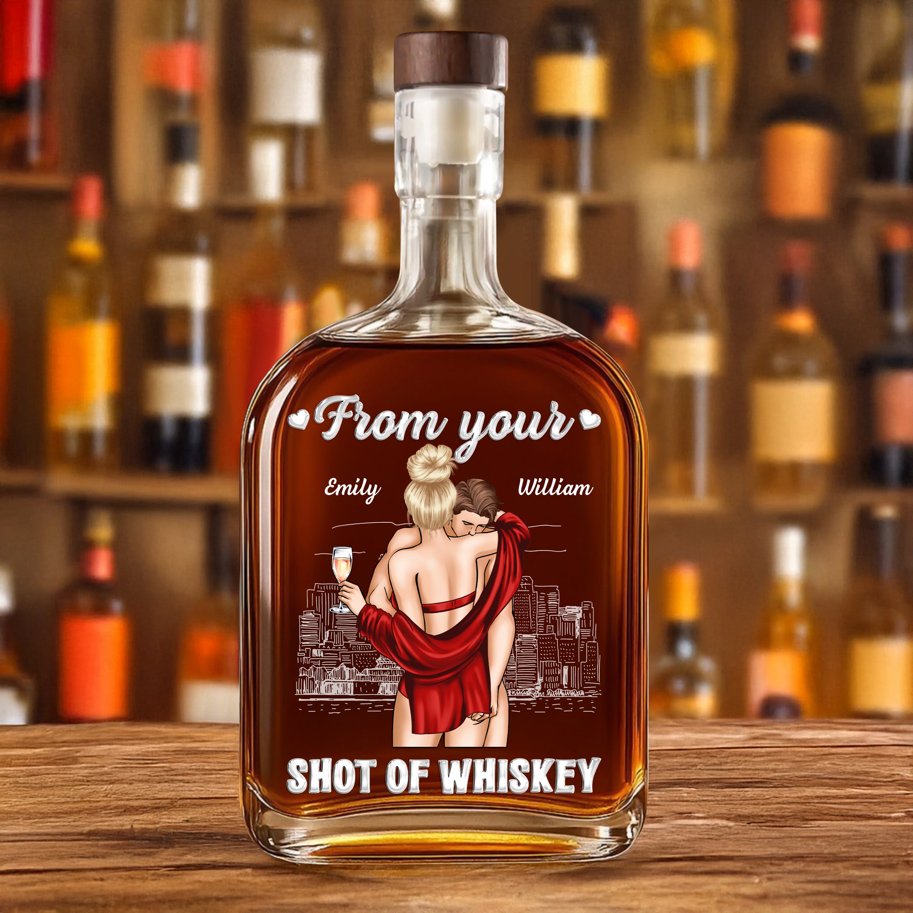 From Your Shot Of Whiskey - Custom Couple Name and Appearance - Personalized Custom Whiskey Bottle