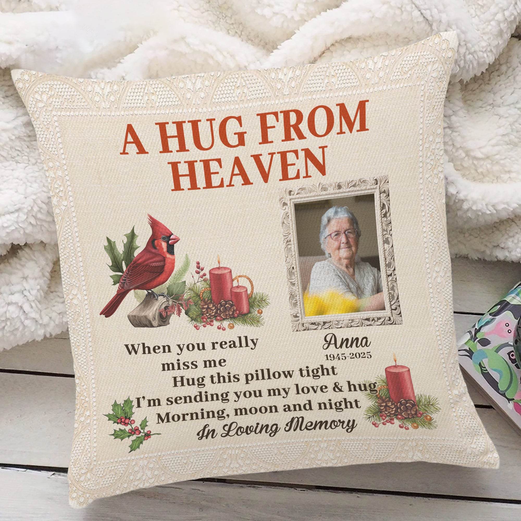 A Hug From Heaven - Custom Name and Photo Sympathy Gift - Personalized Memorial Pillow