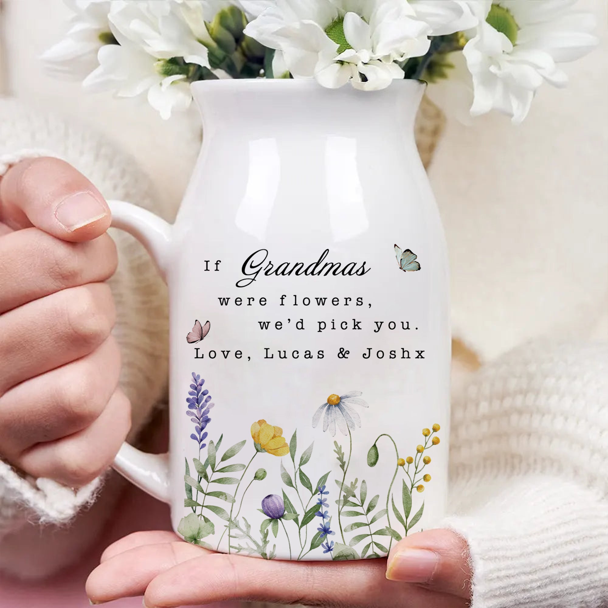 Wildflower Lavender Floral - Personalized Ceramic Flower Vase - Family Gift