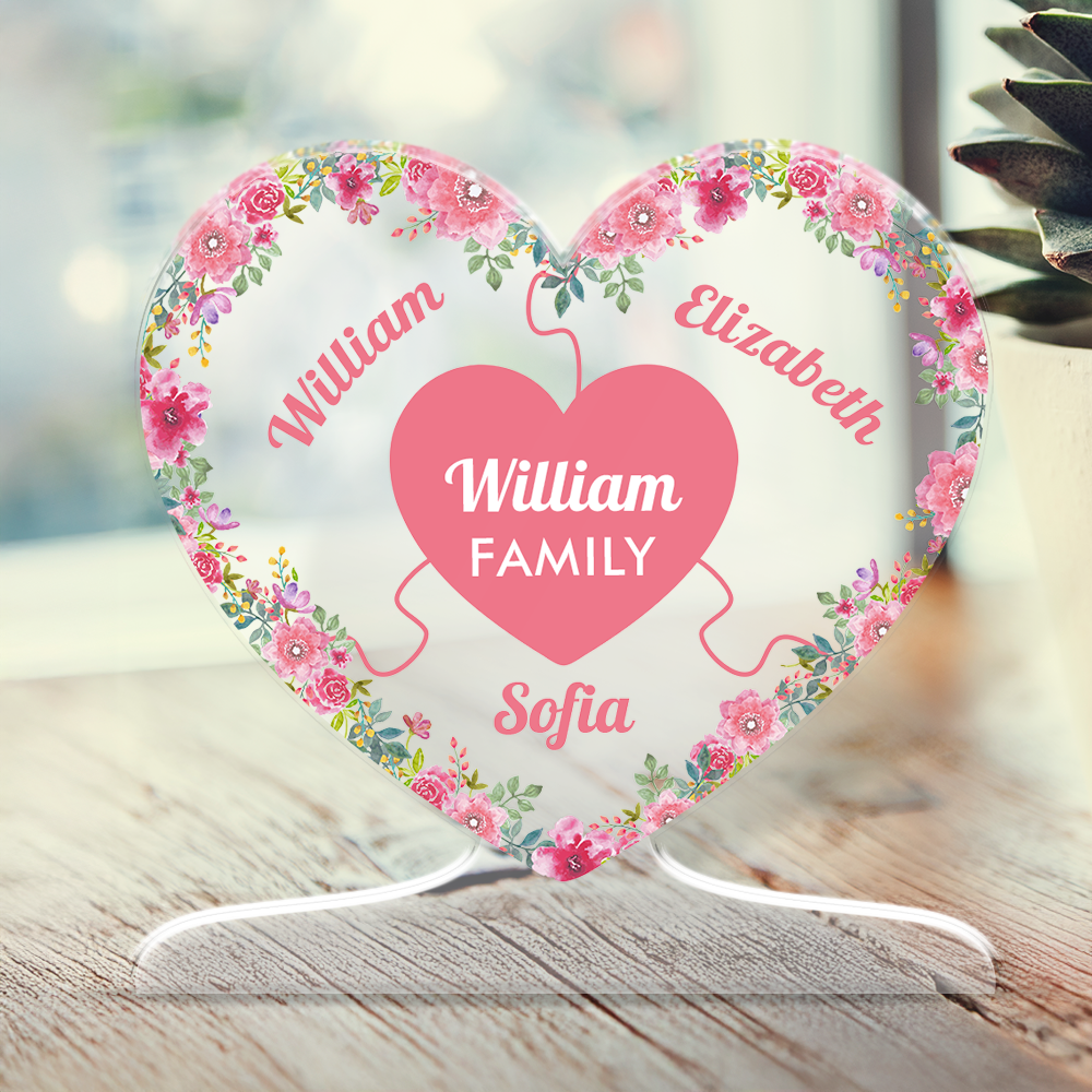 Family Heart Puzzle - Personalized Family Name Gift - Custom Shape Acrylic Block Plaque