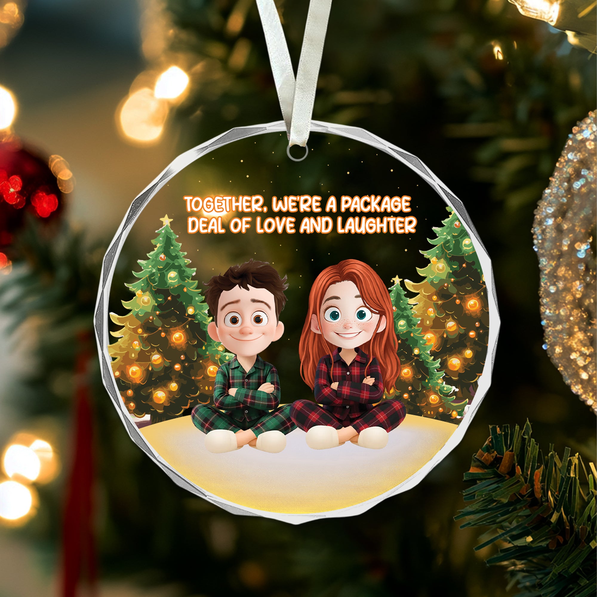 Family Love - Custom Name and Appearance - Personalized Glass Ornament