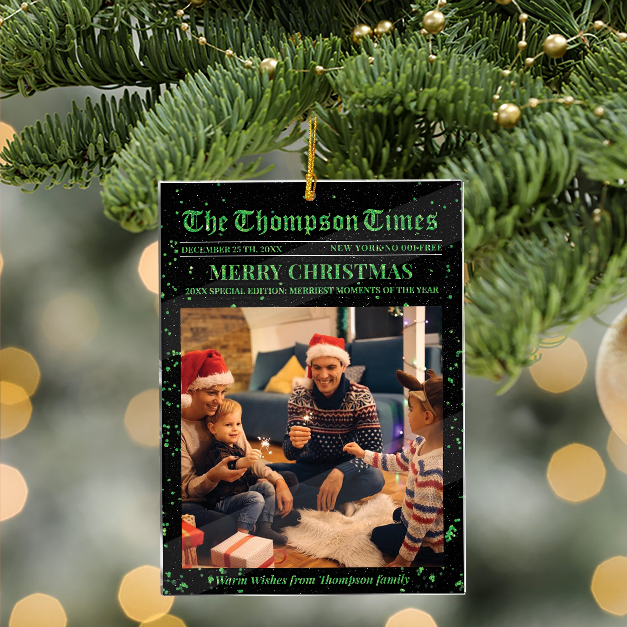 Family Christmas Photo - Custom Photo - Custom Shape Hologram Ornament - Home Christmas Decor